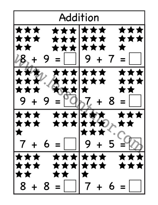 Addition - Sum the Stars Worksheets Kindergarten - Lesson Tutor