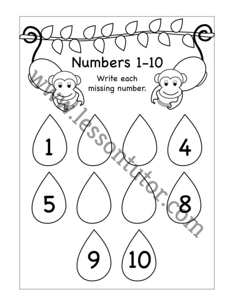 Missing Numbers 1 10 Worksheet Kindergarten 2 Lesson Tutor