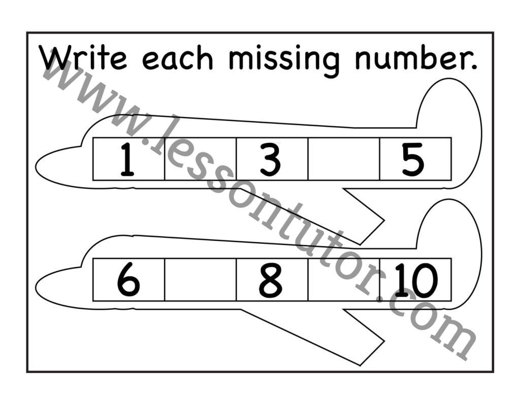 missing numbers 1 to 10 worksheet kindergarten lesson tutor