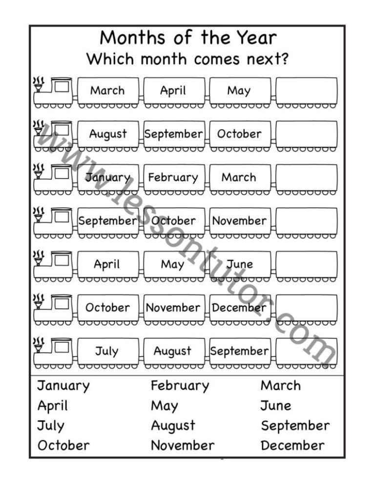 Months of the Year –Worksheet First Grade - 4 - Lesson Tutor