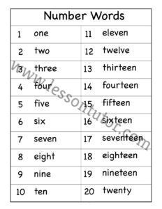 Numbers in Words 1-20 Worksheet Kindergarten - 2 - Lesson Tutor