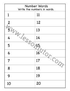 numbers in words one to one hundred 5 worksheets kindergarten lesson tutor