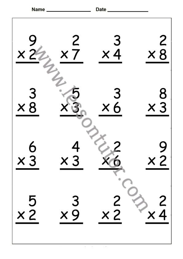 Single Digit Multiplication Worksheet Third Grade 2 Lesson Tutor