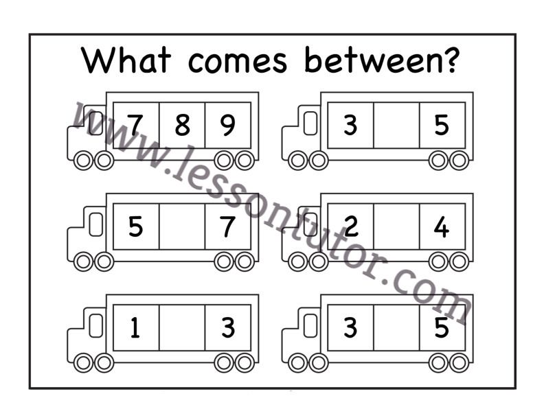 What comes between? Worksheet Kindergarten - Lesson Tutor