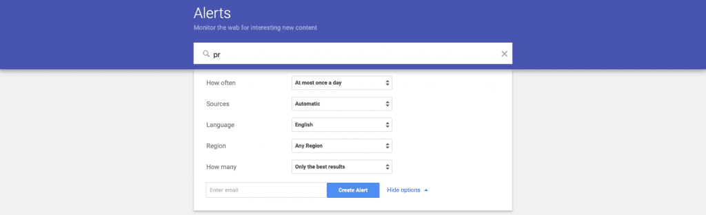 Google Alerts for free alerts